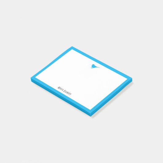 Post-it® Bleu ciel clair et frontière avec blanc et nom (Incliné)