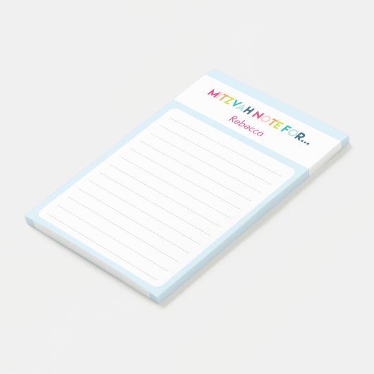 Post-it® Bleu clair Mitzvah Note : 4x6 Sticky Pad (Incliné)
