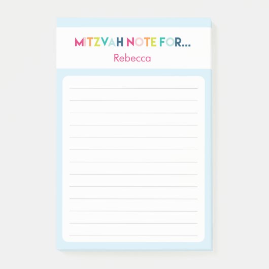 Post-it® Bleu clair Mitzvah Note : 4x6 Sticky Pad (Devant)