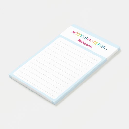 Post-it® Bleu clair Mitzvah Note : 4x6 Sticky Pad (Incliné)