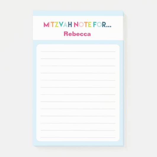 Post-it® Bleu clair Mitzvah Note : 4x6 Sticky Pad (Devant)