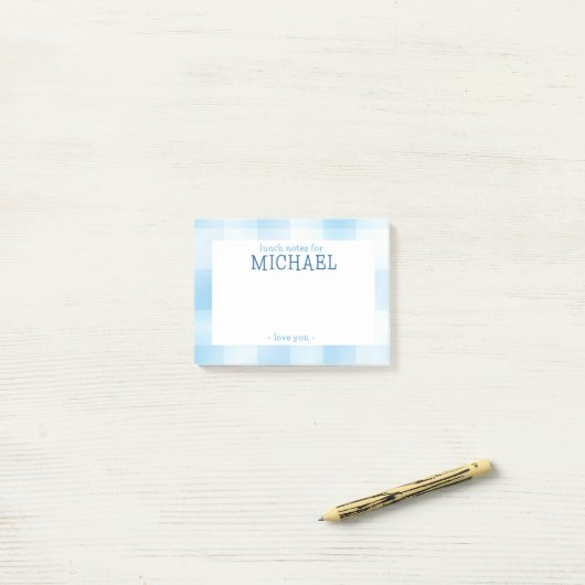Post-it® Bleu En vichy Plaid Kids Notes personnalisées pour (Sur un bureau)