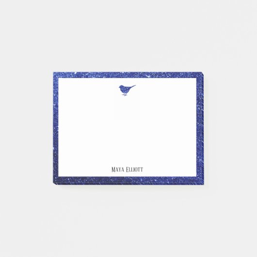 Post-it® Bleu Faux Parties scintillant Oiseau et frontière  (Devant)