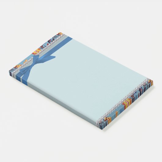 Post-it® Bleu floral scrapbook avec ruban Notes (Incliné)