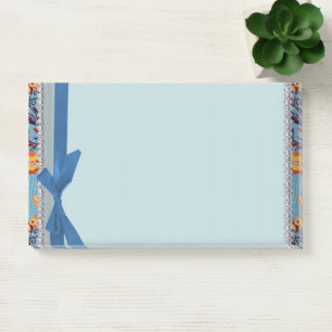Post-it® Bleu floral scrapbook avec ruban Notes