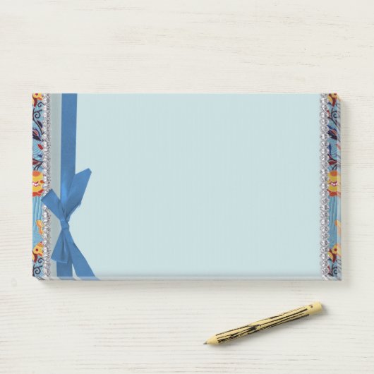Post-it® Bleu floral scrapbook avec ruban Notes (Sur un bureau)