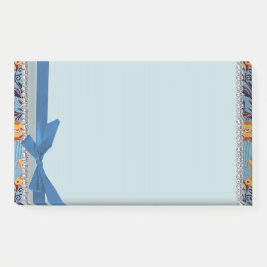 Post-it® Bleu floral scrapbook avec ruban Notes (Devant)