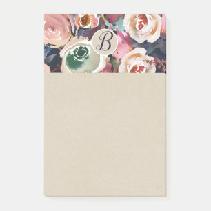 Post-it® Bleu foncé et rose blush aquarelle floral chic