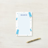 Post-it® Bleu Ice Poteau Pop Note (Sur un bureau)