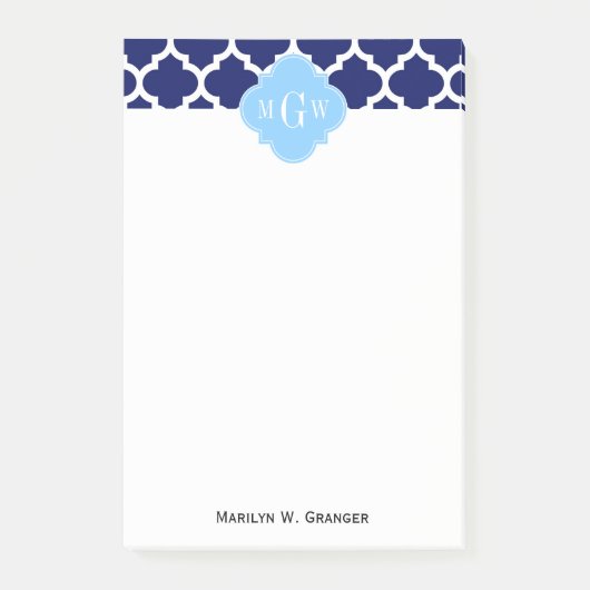 Post-it® Bleu Marine Blanc Marocain #5 Bleu Ciel Monogramme (Devant)