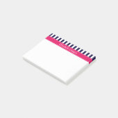Post-it® Bleu Marine Blanc Rayure Framboise Nom Monogramme (Incliné)