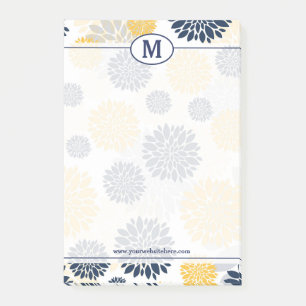 Post-it® Bleu marine et monogramme floral de motif d'or