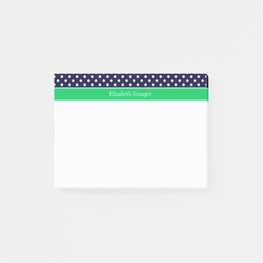 Post-it® Bleu Marine Points Blancs Vert Emeraude Monogramme (Devant)