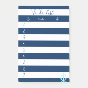 Post-it® Bleu marine rayé, ancre, Liste de choses à faire