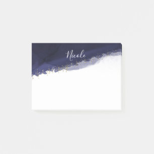Post-it® Bleu Nuit Aquarelle Or Élégant Moderne Chic