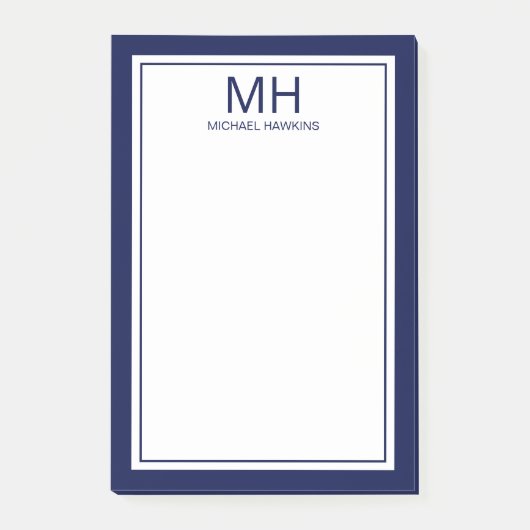 Post-it® Bleu Nuit Blanc Monogrammé Hommes (Devant)