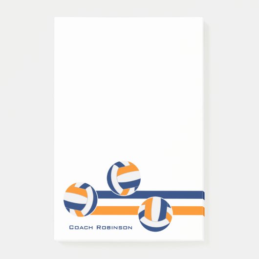 Post-it® bleu orange volleyballs rayures nom personnalisé (Devant)