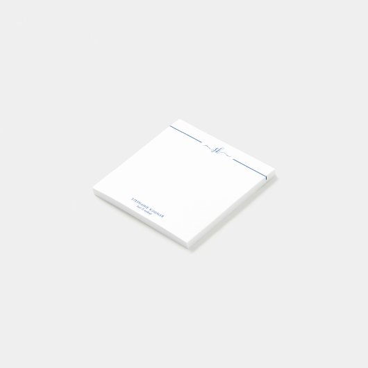 Post-it® Bleu personnalisé minimal sur un monogramme de scr (Incliné)