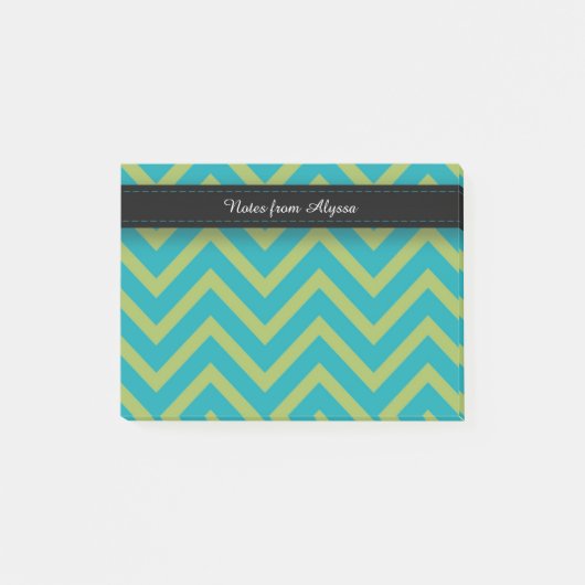 Post-it® Bleu / sarcelle et chevron vert (Devant)