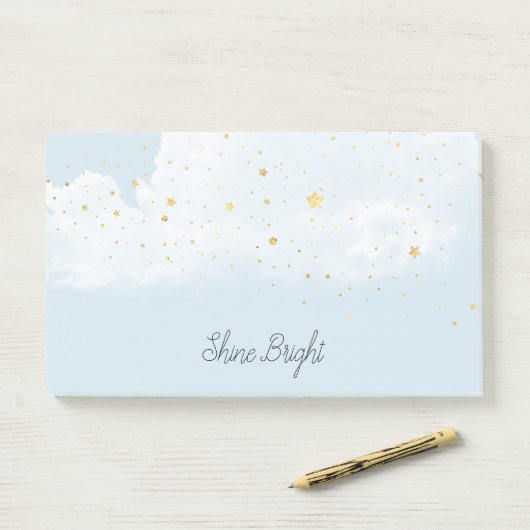 Post-it® Bleu Sky Gold Stars (Sur un bureau)
