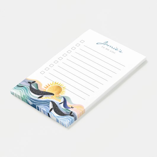 Post-it® Bleu Waves & Happy Whales Notes postales personnal (Incliné)