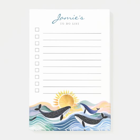 Post-it® Bleu Waves & Happy Whales Notes postales personnal (Devant)
