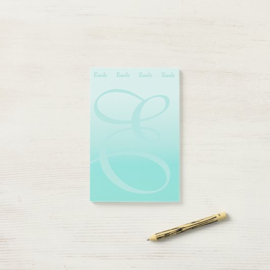 Post-it® Bloc de couleur monogramme Pastel Turquoise (Sur un bureau)