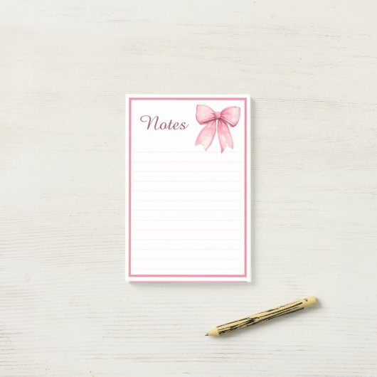 Post-it® Bloc-notes à ruban rose mignon coquette (Sur un bureau)
