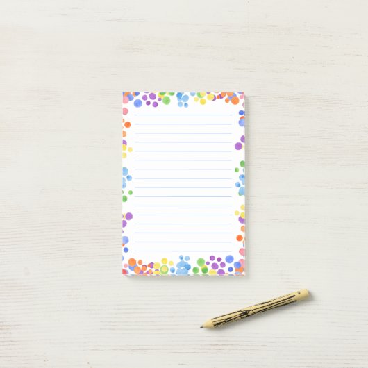 Post-it® Bloc-notes avec points arc-en-ciel aquarelle (Sur un bureau)