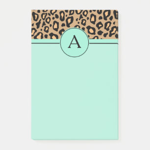 Post-it® Bloc-notes de bureau à monogramme léopard turquois
