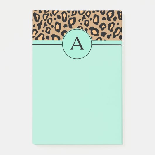 Post-it® Bloc-notes de bureau à monogramme léopard turquois (Devant)