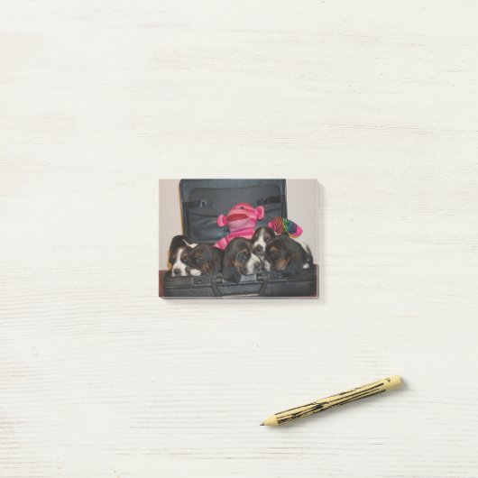 Post-it® Bloc-notes de chiot de chien de basset (Sur un bureau)