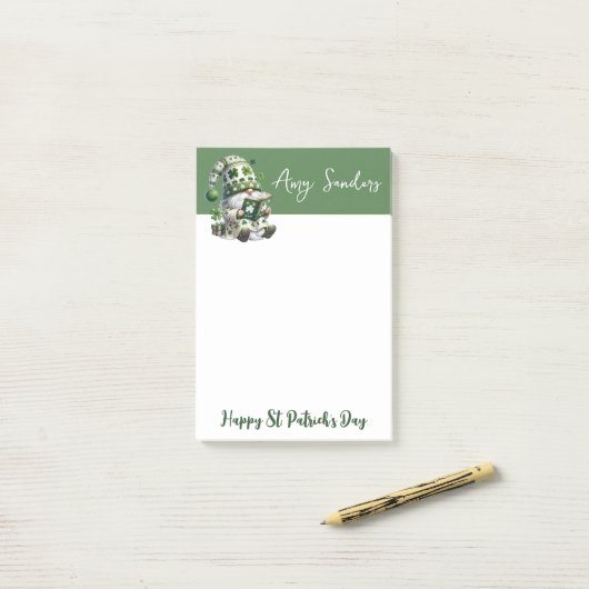 Post-it® Bloc-notes de gnome de la Saint-Patrick (Sur un bureau)