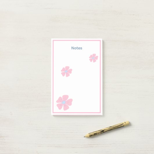 Post-it® Bloc-notes de notes à bordure florale rose mignonn (Sur un bureau)