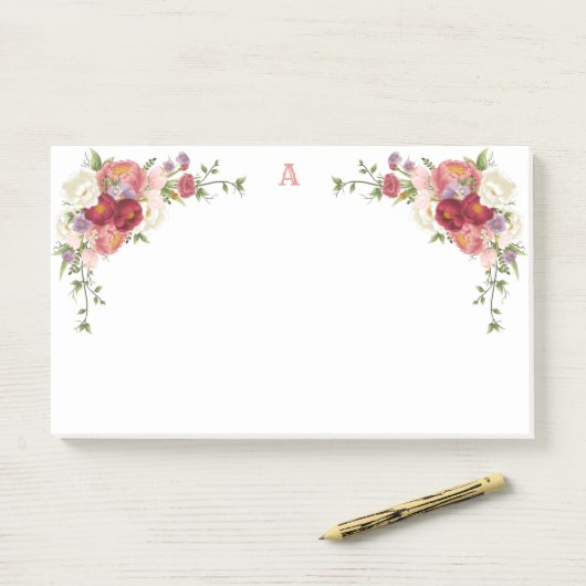 Post-it® Bloc-notes floral anglais Rose (Sur un bureau)