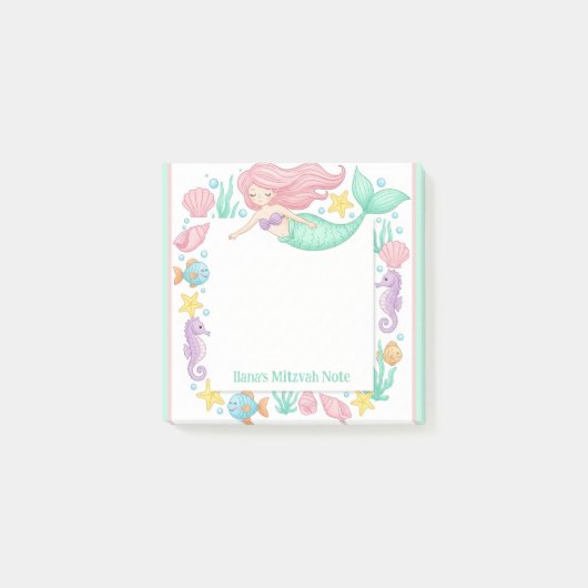 Post-it® Bloc-notes personnalisé de Mitzvah de sirène migno (Devant)