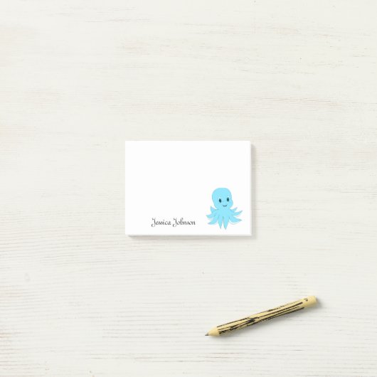Post-it® Bloc-notes personnalisé Funny Fat Blue Octopus (Sur un bureau)