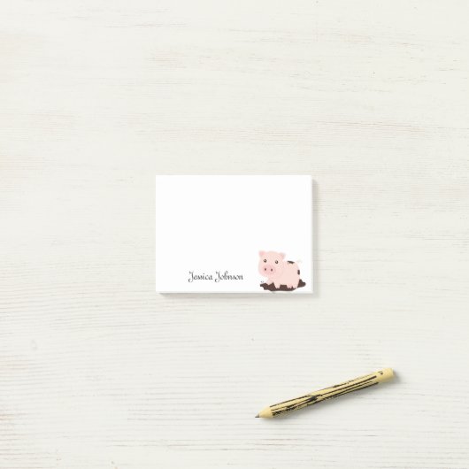 Post-it® Bloc-notes personnalisé Funny Fat Pink Pig (Sur un bureau)