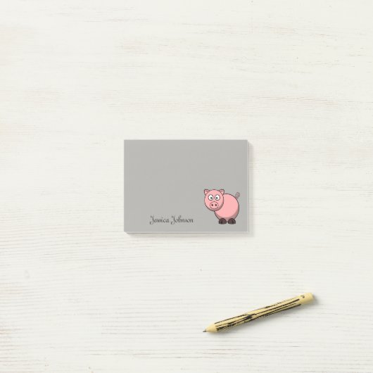 Post-it® Bloc-notes personnalisé Funny Fat Pink Pig (Sur un bureau)