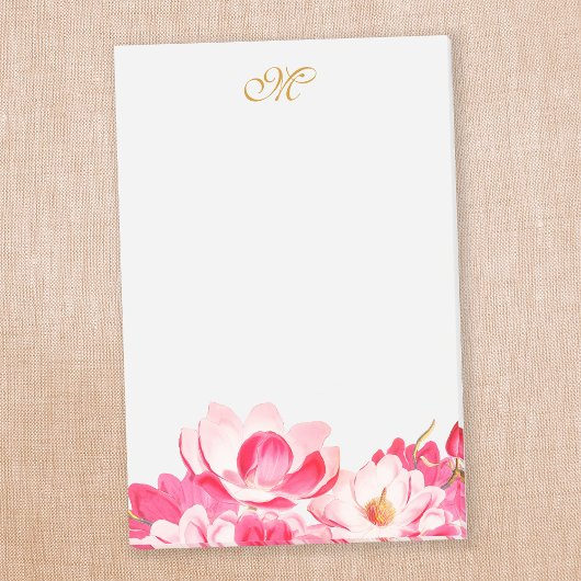 Post-it® Bloc-notes pour monogramme floral rose printemps c