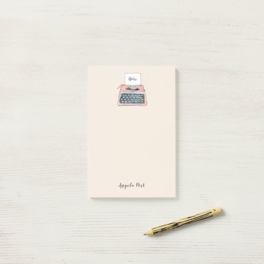 Post-it® Bloc-notes rose de machine à écrire rétro (Sur un bureau)