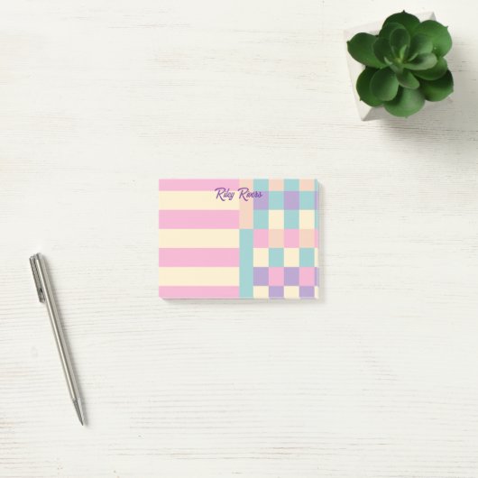 Post-it® Blocs de couleur rose violet jaune Votre nom (Bureau)
