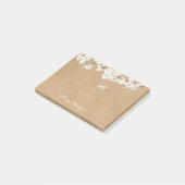 Post-it® Blossom Blanc Fleur Rustique Kraft Monogramme Nom (Incliné)