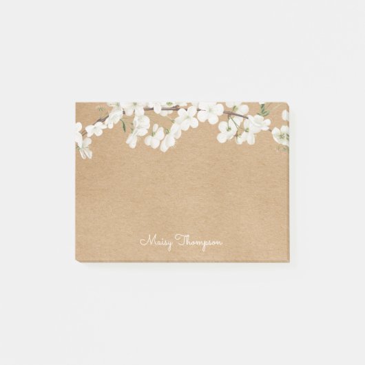 Post-it® Blossom Blanche Nom Kraft Rustique Script (Devant)