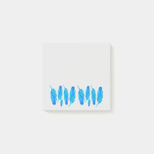 Post-it® Blue boho feathers blue and gray (Devant)