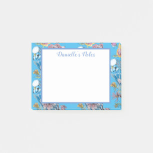 Post-it® Blue Budgie Budgerigar Rose aquarelle art floral