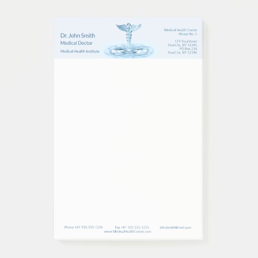 Post-it® Blue Caduceus Water Riples Médicale Hermes Rod (Devant)