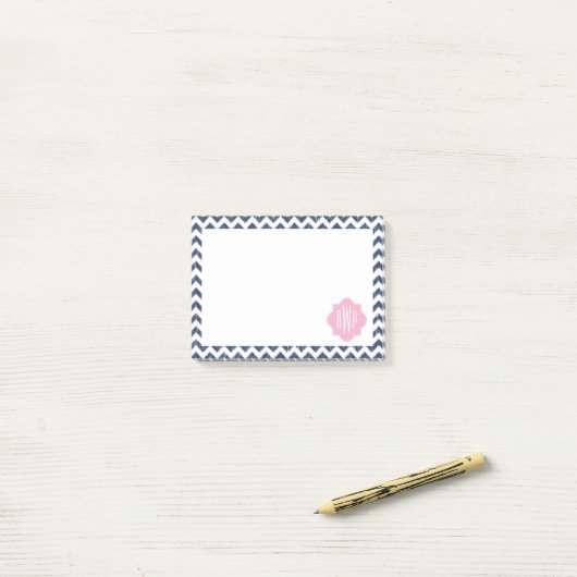 Post-it® Blue Chevron Ikat Monogrammed Post It Notes (Sur un bureau)