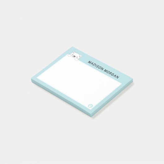 Post-it® Blue Cute Polar Ours & Pâtes Ajouter Votre Nom (Incliné)