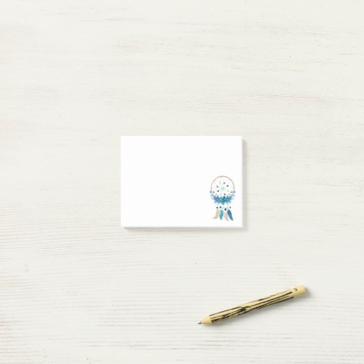 Post-it® Blue Dreamcatcher Design Boho élégant (Sur un bureau)